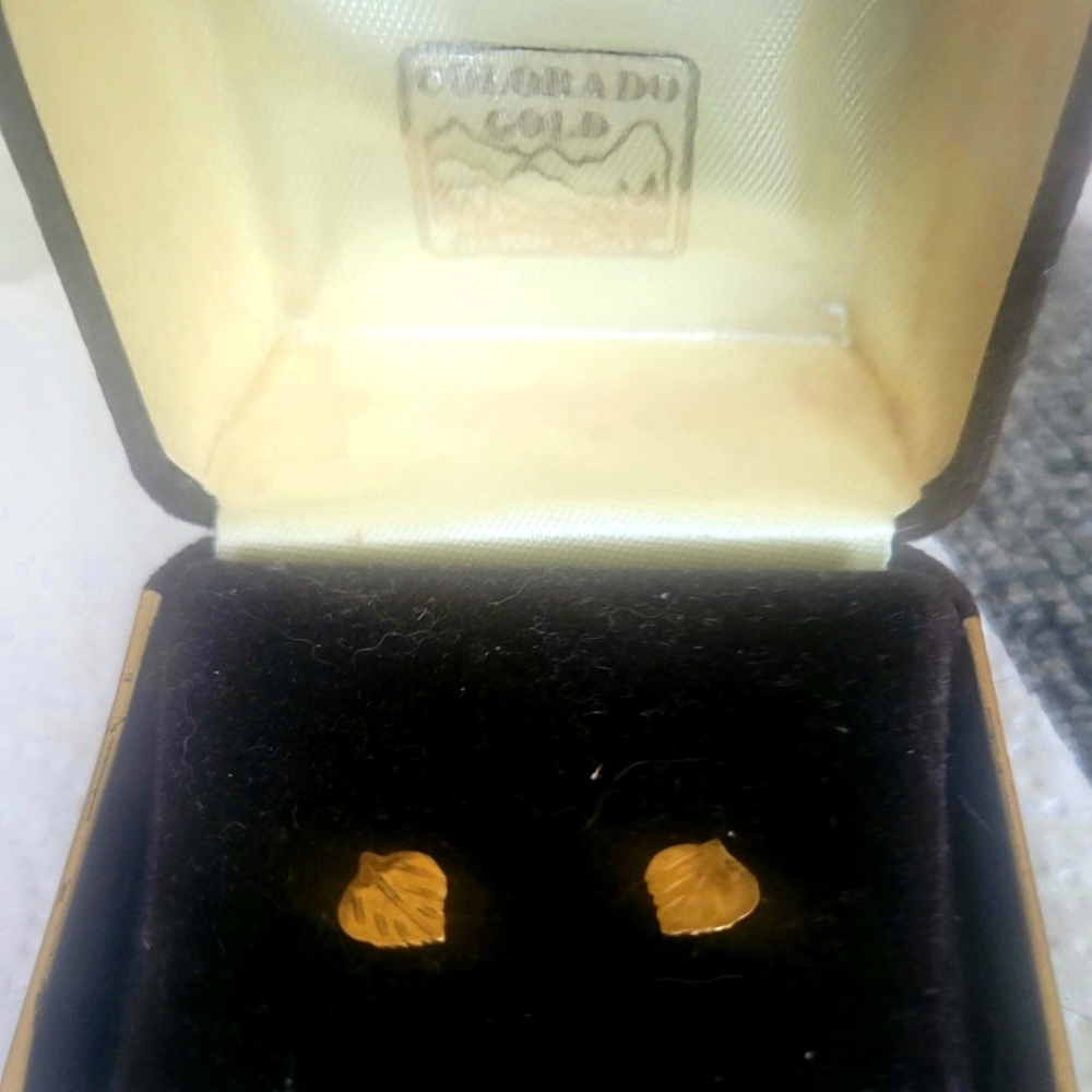 Colorado Gold brand leaf stud pierced earrings...gold tone